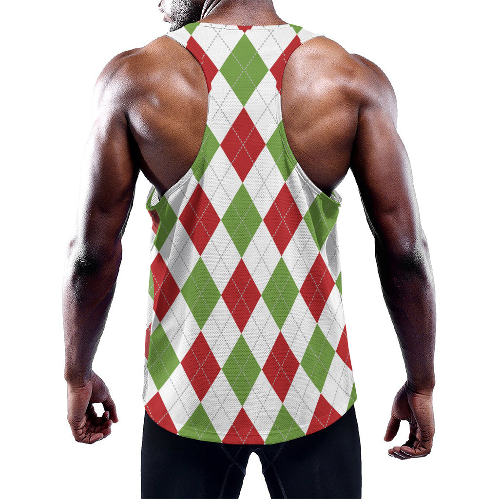 White Red And Green Argyle Pattern Print Training Tank Top