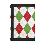 White Red And Green Argyle Pattern Print Trifold Wallet