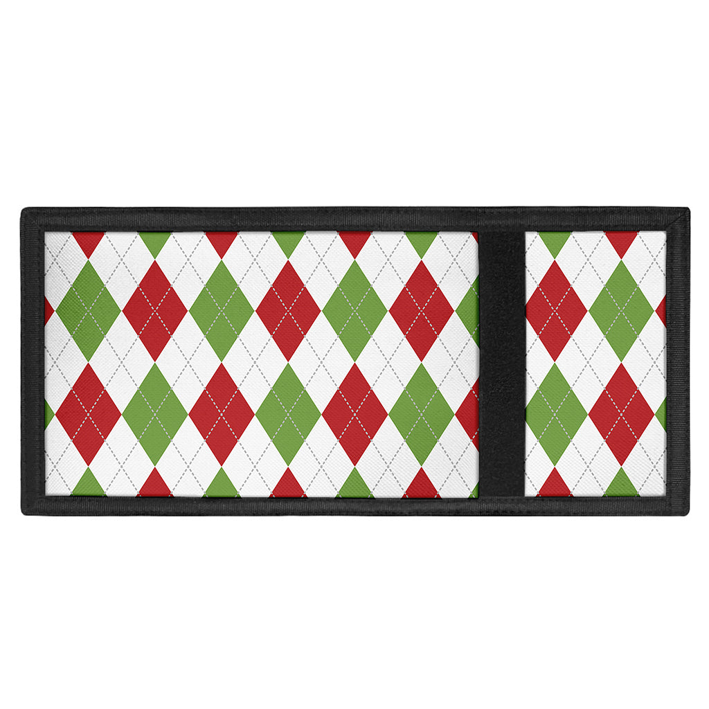 White Red And Green Argyle Pattern Print Trifold Wallet