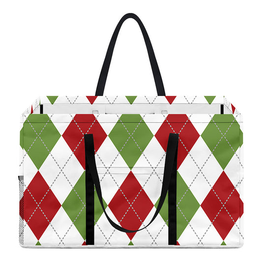 White Red And Green Argyle Pattern Print Utility Tote Bag
