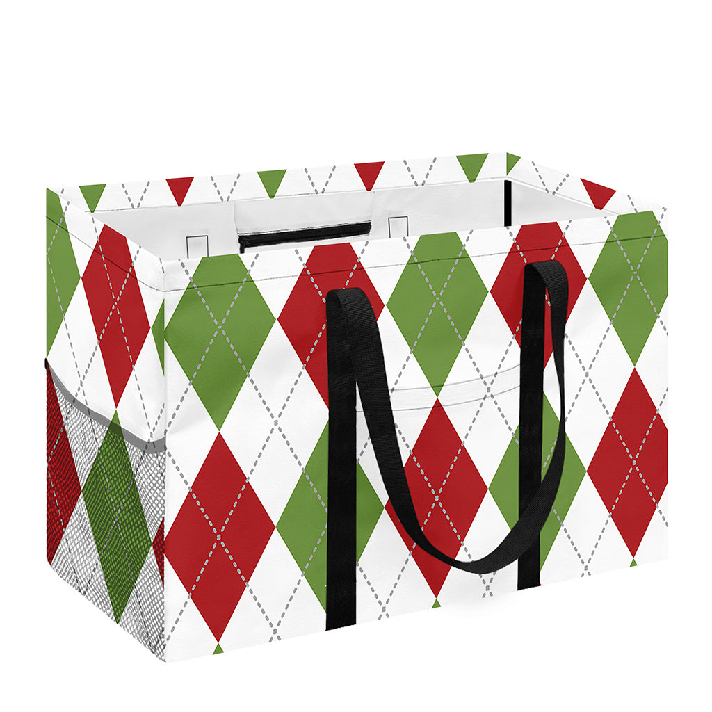 White Red And Green Argyle Pattern Print Utility Tote Bag
