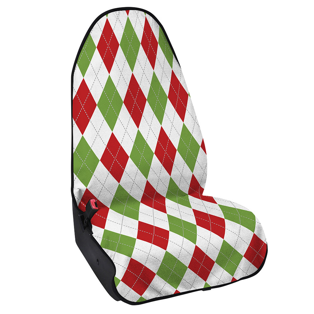 White Red And Green Argyle Pattern Print Waterproof Car Seat Cover