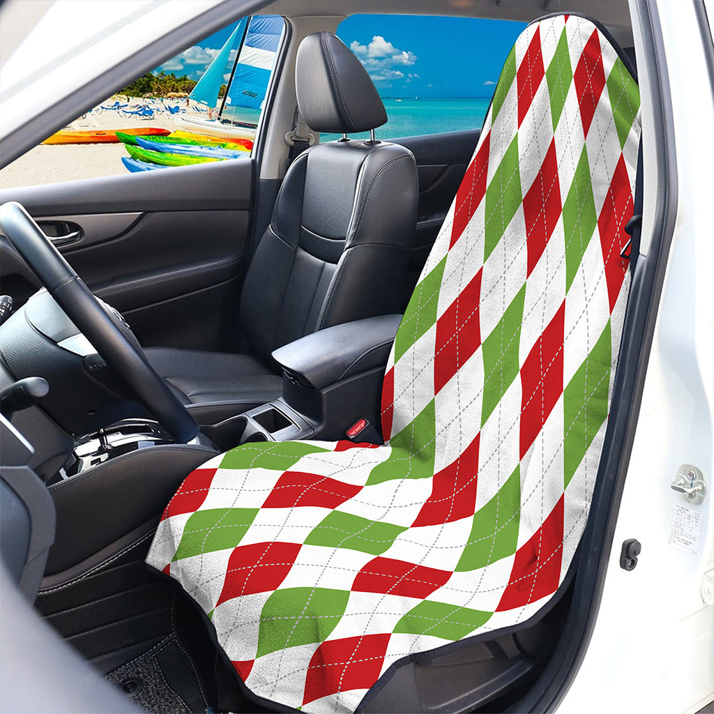 White Red And Green Argyle Pattern Print Waterproof Car Seat Cover