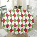 White Red And Green Argyle Pattern Print Waterproof Round Tablecloth