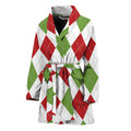 White Red And Green Argyle Pattern Print Women's Bathrobe