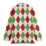 White Red And Green Argyle Pattern Print Women's Blazer