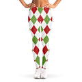 White Red And Green Argyle Pattern Print Women's Leggings