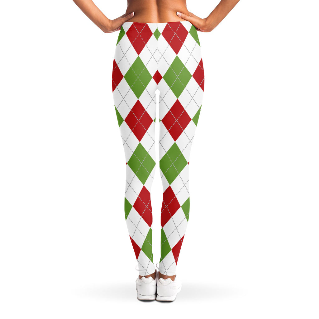 White Red And Green Argyle Pattern Print Women's Leggings
