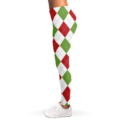 White Red And Green Argyle Pattern Print Women's Leggings