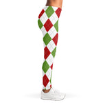 White Red And Green Argyle Pattern Print Women's Leggings