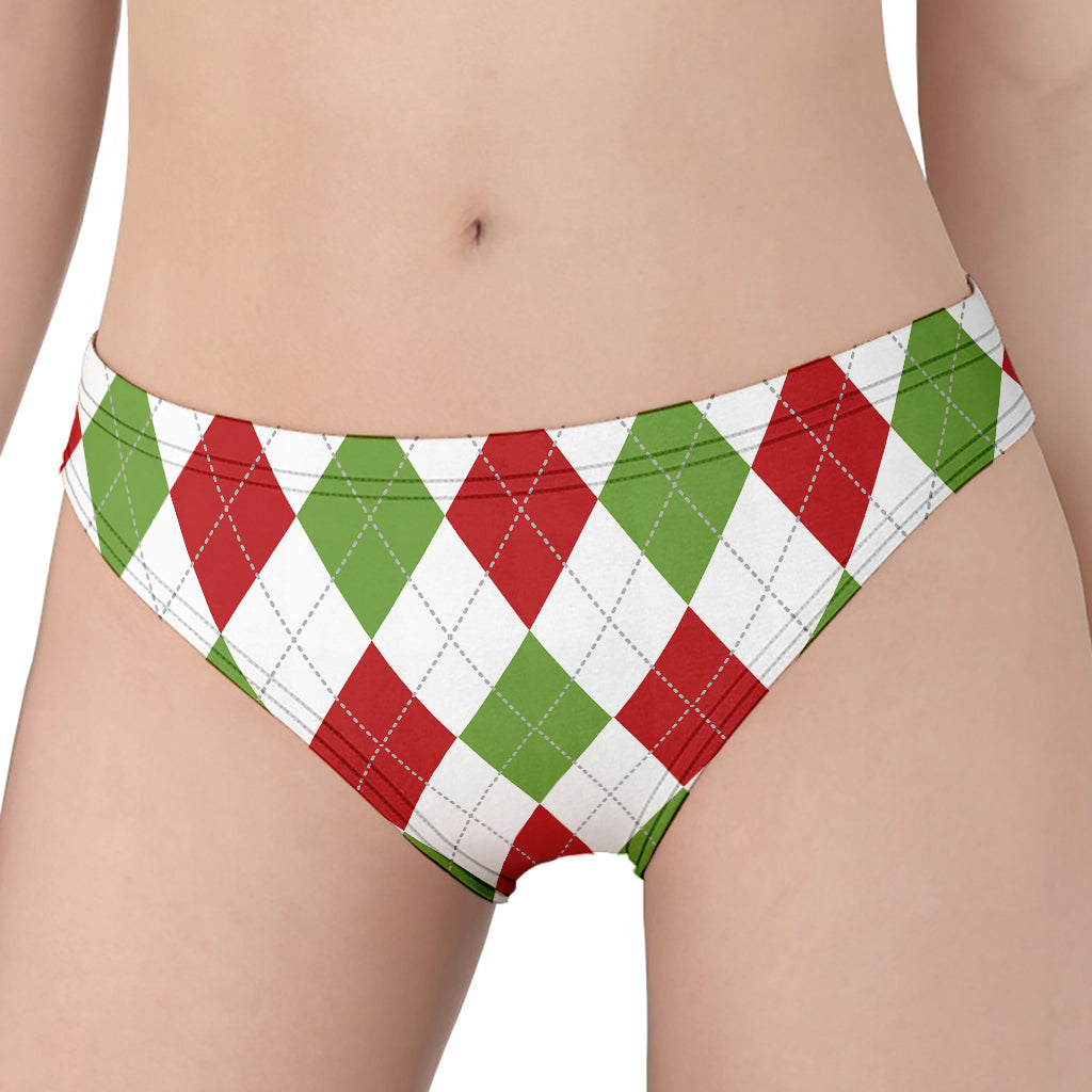 White Red And Green Argyle Pattern Print Women's Panties