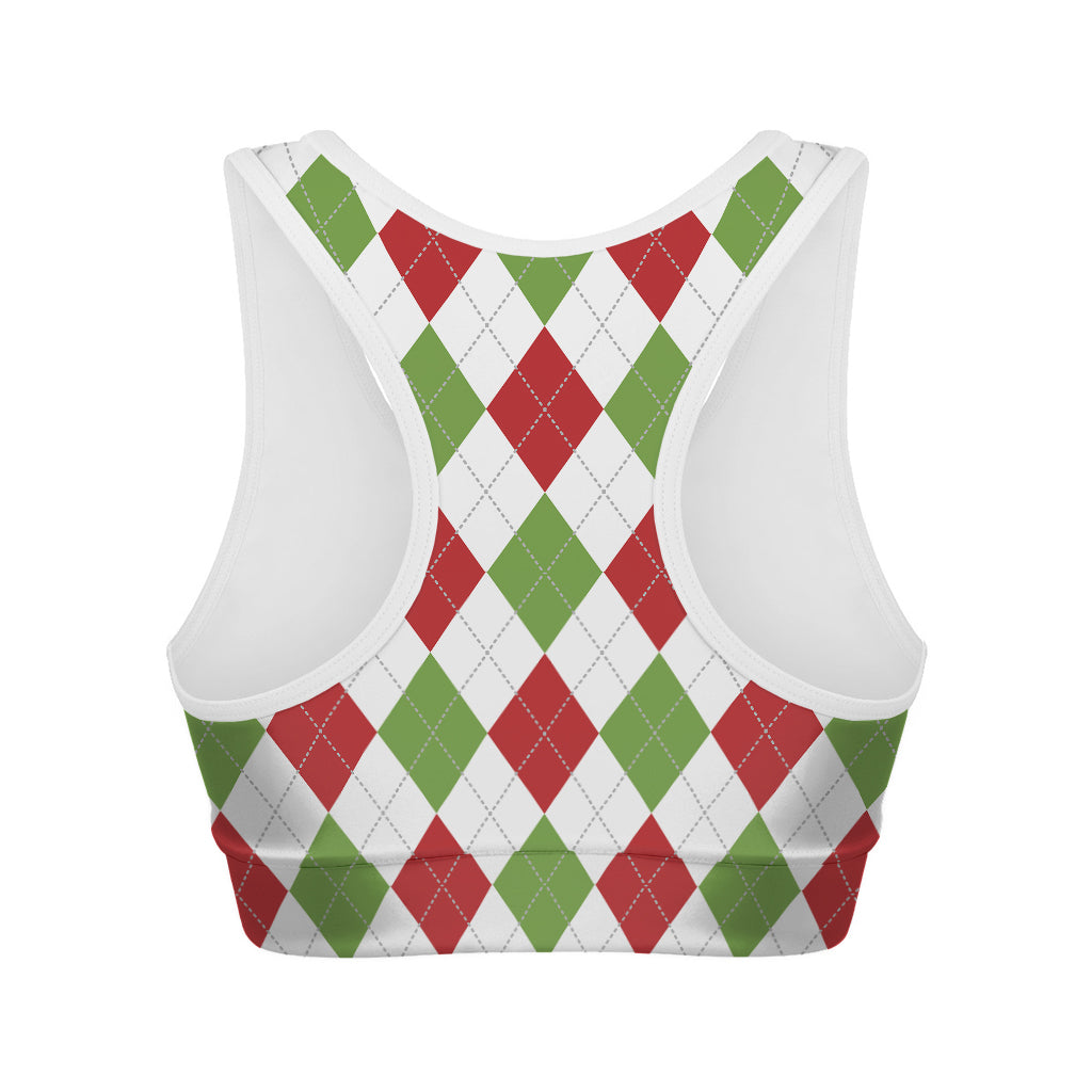 White Red And Green Argyle Pattern Print Women's Sports Bra