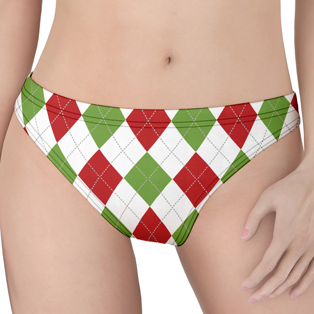 White Red And Green Argyle Pattern Print Women's Thong