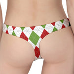 White Red And Green Argyle Pattern Print Women's Thong