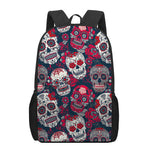 White Red Sugar Skull Pattern Print 17 Inch Backpack