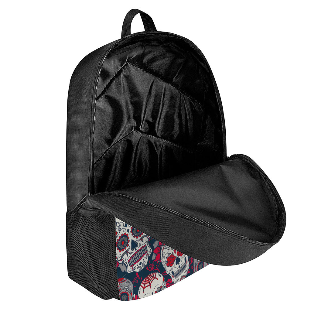 White Red Sugar Skull Pattern Print 17 Inch Backpack
