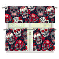 White Red Sugar Skull Pattern Print 3 Piece Kitchen Curtains