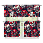 White Red Sugar Skull Pattern Print 3 Piece Kitchen Curtains