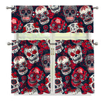 White Red Sugar Skull Pattern Print 3 Piece Kitchen Curtains