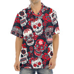 White Red Sugar Skull Pattern Print Aloha Shirt