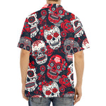 White Red Sugar Skull Pattern Print Aloha Shirt