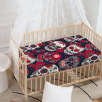 White Red Sugar Skull Pattern Print Baby Crib Sheet