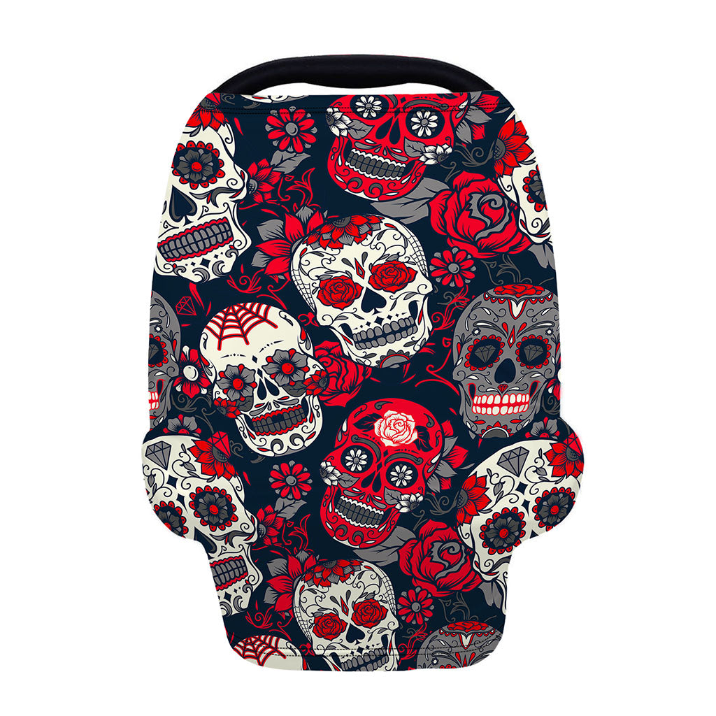 White Red Sugar Skull Pattern Print Baby Seat Cover