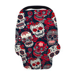 White Red Sugar Skull Pattern Print Baby Seat Cover