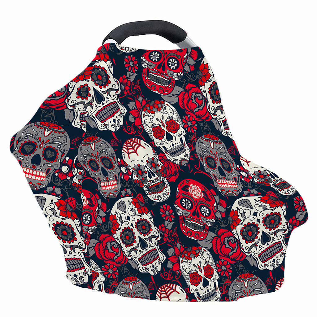 White Red Sugar Skull Pattern Print Baby Seat Cover