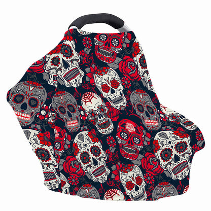 White Red Sugar Skull Pattern Print Baby Seat Cover
