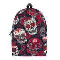 White Red Sugar Skull Pattern Print School Backpack