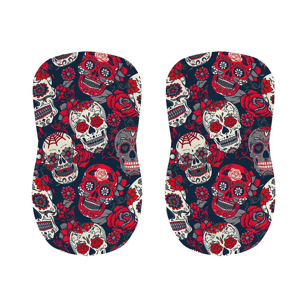 White Red Sugar Skull Pattern Print Bar Stool Covers
