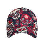 White Red Sugar Skull Pattern Print Baseball Cap