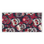 White Red Sugar Skull Pattern Print Beach Towel
