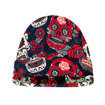 White Red Sugar Skull Pattern Print Beanie