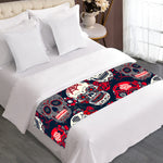 White Red Sugar Skull Pattern Print Bed Runner