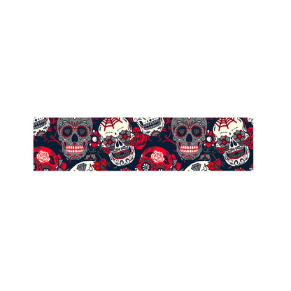 White Red Sugar Skull Pattern Print Bed Runner