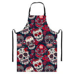 White Red Sugar Skull Pattern Print Bib Apron With Pocket
