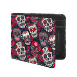 White Red Sugar Skull Pattern Print Bifold Wallet