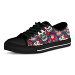 White Red Sugar Skull Pattern Print Black Low Top Sneakers