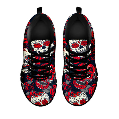 White Red Sugar Skull Pattern Print Black Running Shoes