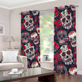 White Red Sugar Skull Pattern Print Dimout Grommet Curtains