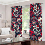 White Red Sugar Skull Pattern Print Blackout Grommet Curtains