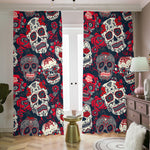 White Red Sugar Skull Pattern Print Blackout Pencil Pleat Curtains