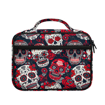 White Red Sugar Skull Pattern Print Briefcase Bible Bag