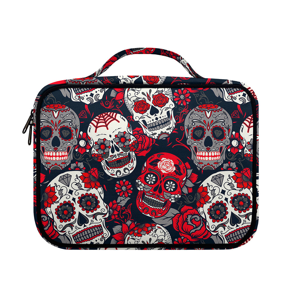 White Red Sugar Skull Pattern Print Briefcase Bible Bag