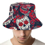 White Red Sugar Skull Pattern Print Bucket Hat