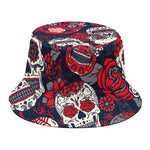 White Red Sugar Skull Pattern Print Bucket Hat