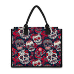 White Red Sugar Skull Pattern Print Canvas Tote Bag