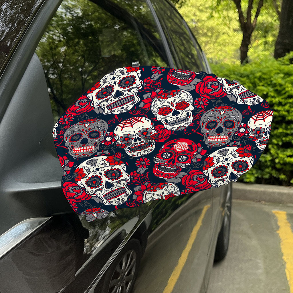 White Red Sugar Skull Pattern Print Car Side Mirror Covers